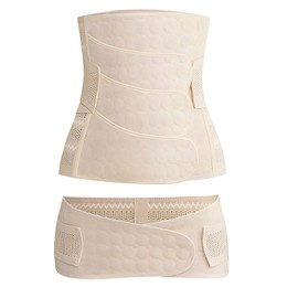 WANYI 4-patch Postpartum Belly Wrap with Pelvis Belt 2 in 1 C-Section Recovery Belt No rolled Post Partum Support Recovery Belly/Waist/Pelvis Belt for Normal Birth/Caesarean Section（Beige，L）