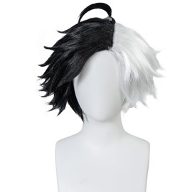 JoneTing Women Short Half Black Half White Wavy Wig 【+Hair Cap】 Short Curly Black and White Wig for Snow Cosplay for Women Party Wigs Halloween Christmas Anime Cosplay Themed Parties Costume Outfit