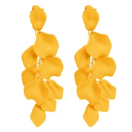 Rbenxia 1 Pair of Long Acrylic Rose Petal Dangle Earrings Rose Flower Earrings Drop Statement Layered Floral Petal Earrings for Women and Girls (Yellow)