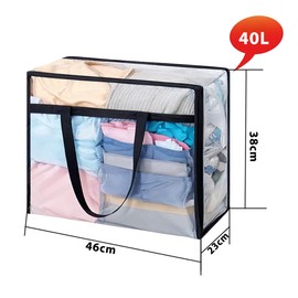 LNJLVI Bolsas para Guardar Ropa Transparentes 40L 75L Bolsas Almacenaje Plegable de PVC, Cajas Almacenaje con Asas Organizar para Mantas Ropa Juguetes y Mudanzas(Negro-2 paquetes,40L)