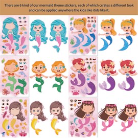12 PCS Mermaid Stickers DIY Kids Stickers, Make Your Own Party Favor Bag Stickers, Suitable for Birthday Party Supplies Party Bag Fillers Boys Girls Gift Stickers