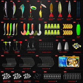 Fishing Tackle Box with Tackle Included, 145Pcs Fishing Lures Kit with Jigs, VIBs, Minnows, Soft Baits, Floats, Hooks & Weights, Complete Fishing Gear Set for Freshwater & Saltwater