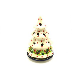 Polish Pottery Christmas Tree Luminary - Medium (7") - Christmas Holly