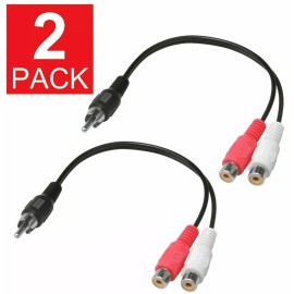 miniduino 2-Pack RCA Male to 2 RCA Female Audio Speaker Adapter Y Splitter Cable 12" Inch