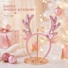Pink Reindeer Antler Headband Glitter Bow Elk Bells Hair Hoop
