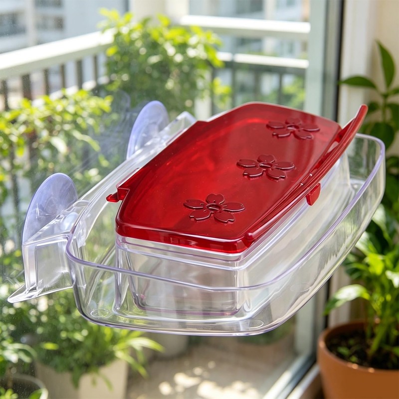 Stentec Window Hummingbird Feeder 2 Pack, Plastic Bird Feeding Tray