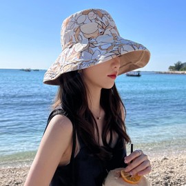 HUAMULAN Women Wide Brim Summer Sun Hat Wired Edge Floral Beach Bucket Hats Reversible Foldable Fishing Travel UV Protection