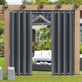 Outdoor Curtains Waterproof with Grommet (Top and Bottom) - Garden Gazebo Patio Windproof Blackout Thermal Insulated Privacy Outdoor Curtain for Pergola Porch Pool (Grey, 1 Panel 52" x 94")