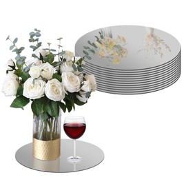 10" Round Mirrors Centerpieces Trays for Tables Candle Holders Candle Plate Set Centerpiece Table Decorations for Wedding,Baby Shower, Christmas,Wall Decor (12, White)