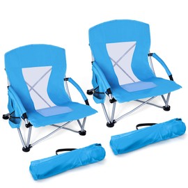 Beach Camping Chair for Adults, 2 Pack Large Folding Chairs, Blue