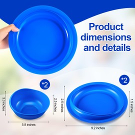 4 Pcs Adaptive Spill Proof Scoop Plates and Bowls with Non Skid Bottom High-Low Adaptive Dish Disabled Self Feeding Dinnerware for Elderly Disabled Handicapped Parkinsons Dementia Stroke Tremor(Blue)