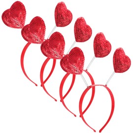 FRCOLOR 4pcs Love Heart Sequins Headband Heart Hair Hoops for Valentine's Day Wedding Parties Birthdays and Celebrations Lightweight Comfortable Durable Costume Accessories