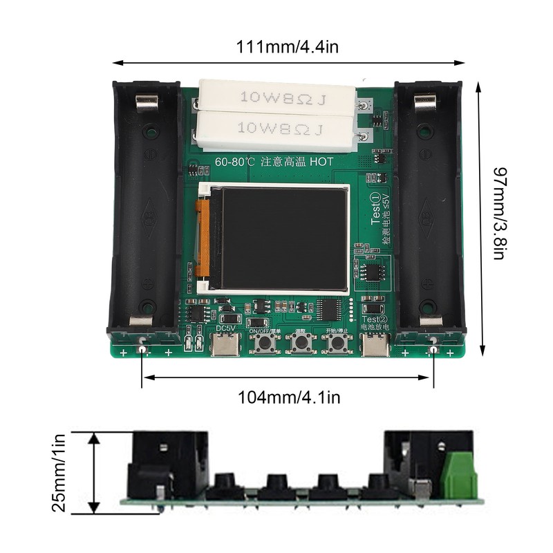 Battery Internal Resistance Tester 1.77 Inch Screen High Accuracy 18650