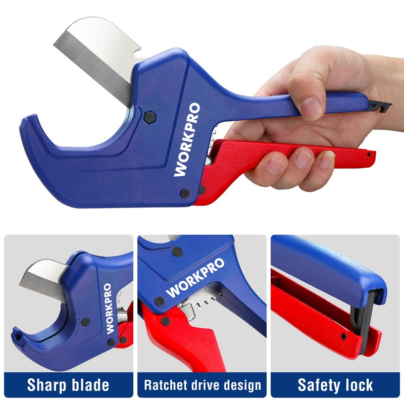 WORKPRO Ratchet PVC Pipe Cutter Tool, Up to 2-1/2", Pex