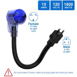 STW 10 Gauge,18“, NEMA N5-15P 15amp Male to TT-30R 30amp Female, 110 or 120 Volt, ETL Certified Cable,MLTH Heavy Duty RV Adapter/Converter/Electrical Adapter/Receptacle/Dog Bone for Camper