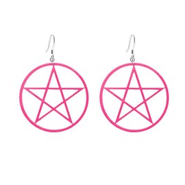 Punk Large Hollow Star Pentagram Pentacle Dangle Earrings Wicca Pagan Jewelry for Women (rose red)