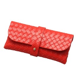 SAQIANG Premium Leather Eyeglasses Case Set with Black and White Weave Design, Button Closure, and Soft Pouch (red)