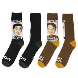 Bioworld The Office Crew Socks, Michael Scott And Dwight Schrute Assistant To The Regional Manager Crew Socks For Men Women 2 Pair