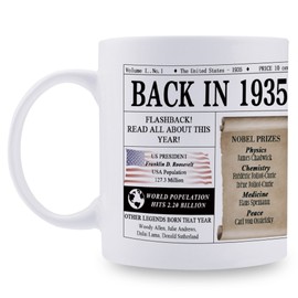 aiyaya - Regalos de cumpleaños de 1935 para hombres y mujeres, taza de aniversario histórico de 1935, decoraciones de cumpleaños de 1935 para papá, mamá, abuelo, abuela, hermano, hermana, tía amiga,
