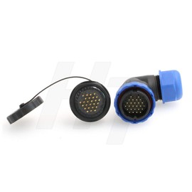 HangTon HE29 26 Pin Waterproof Wire Connector Plastic Threaded Outdoor Industrial Electrical Power Circular Male Female Angled Cable Plug + Panel Socket (26 pin)
