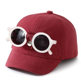 Hammist Children's Baseball Cap, Fashion Cap, with Sunglasses, Breathable, UV Protection, Lightweight, Sports-Style, Fashionable Hat, Cute Design, red