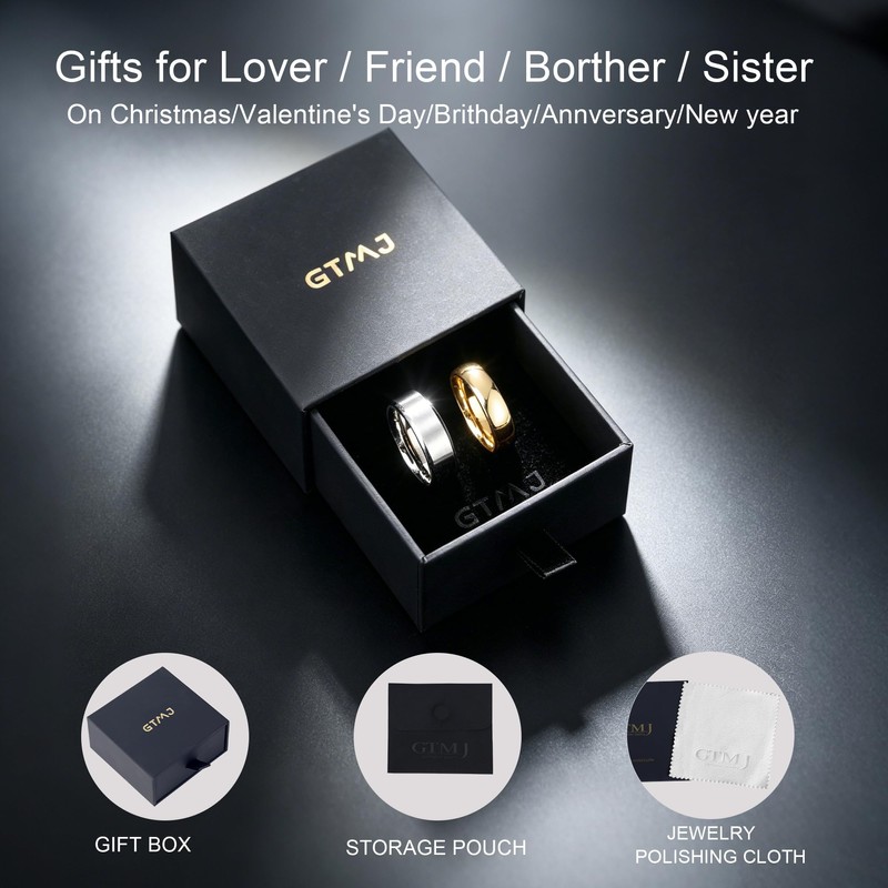 GTMJ 2PCS Wedding Band Stainless Steel Ring for Men Women-Hypoallergenic