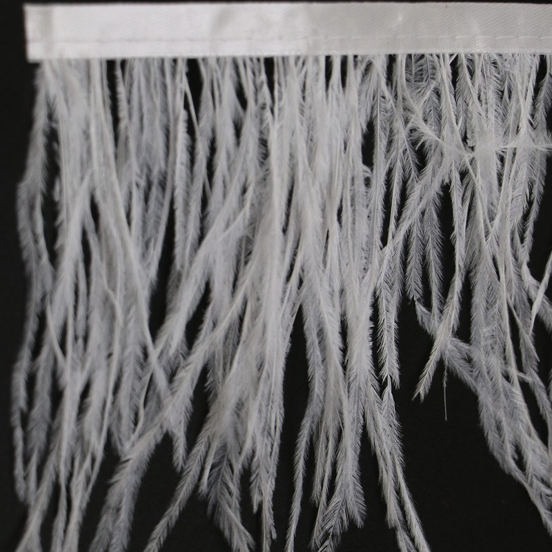 1m White Ostrich Feathers Fringe with Satin Ribbon for Dresses,