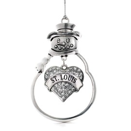 Inspired Silver - St. Louis - Silver Christmas Ornament - Pave Heart Charm Christmas Tree Ornament with Cubic Zirconia - Snowman Hanging Decoration