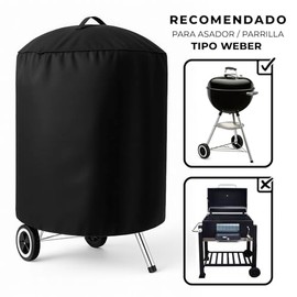 CERO CERO - Funda Protectora para Asador Circular 76x71cm. Cubierta Impermeable de Alta Resistencia. Protege del Sol, Rayos UV, Lluvia, Viento y Polvo. (Negro)