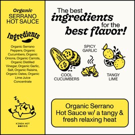 Yellowbird® Organic Serrano Hot Sauce 19.6 oz. Tabletop Size (Kinda Hot | 1 Bottle | Made w/ Organic Garlic, Cucumber, & Lime)