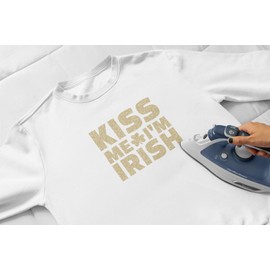 Kiss Me Im Irish Iron on Patch, St Patricks Day Shamrock Irish Clover Shirt Heat Transfer for Clothes, DIY Crafts, Iron-On Most Items, Pick Size Color (Green Grass Glitter)