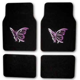 New 4 Pc Heavy Duty Black Butterfly Carpet Floor Universal Mats 27.5" x 17.5" (Butterfly)