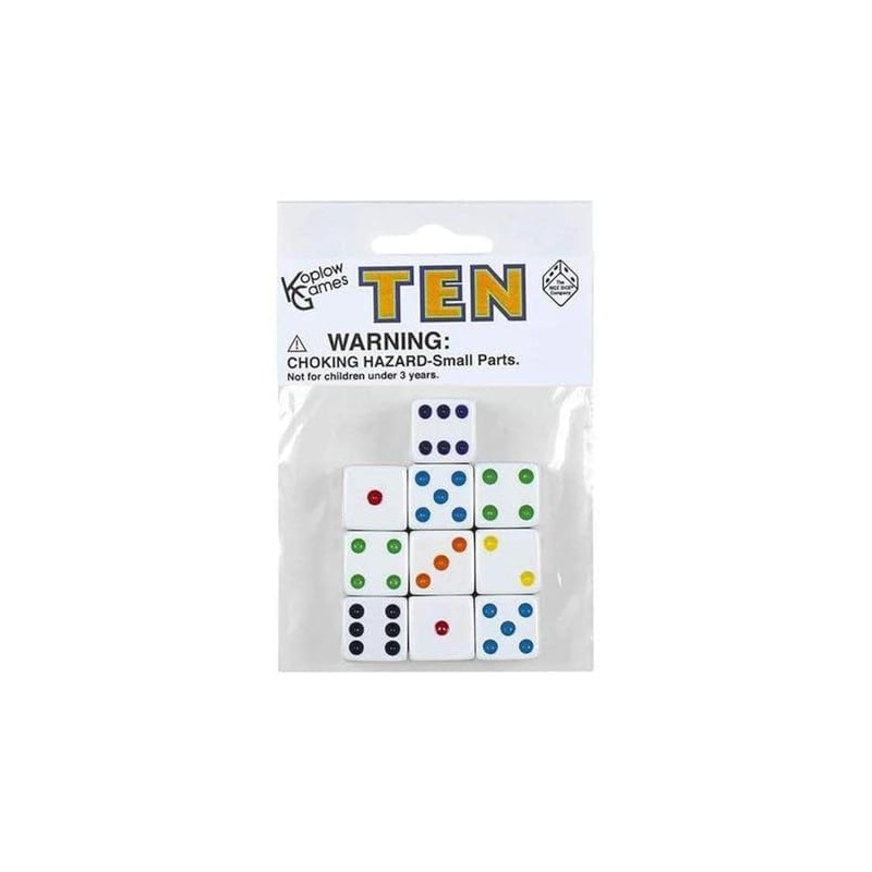 White with Black pips 16mm (5/8in) D6 Dice (10) Koplow