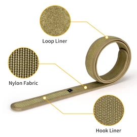 IDOGEAR Inner Belt for Duty Belt 1.5'' Loop Liner Version Belts Hook and Loop Closure (Medium for Waist 34''-38'', Khaki)