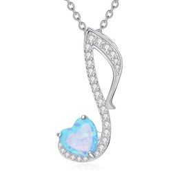 925 Sterling Silver Music Note Shaped Opal Pendant Necklace for Women