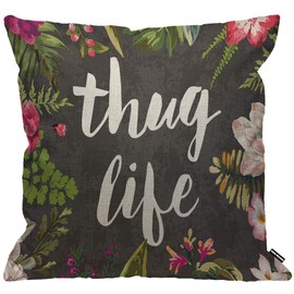 HGOD DESIGNS Cushion Cover Thug Life Flowers,Throw Pillow Case Home Decorative for Men/Women Living Room Bedroom Sofa Chair 18X18 Inch Pillowcase 45X45cm