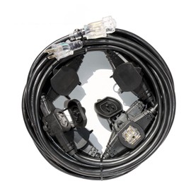 50FT Power Extension Cord - 3 Prong, 14 Gauge SJTW 5-15R Cable with Male Plug to Female Connector, 7 Outlet, Multiple Evenly-Spaced Plugs, Suitable for Stage or Outdoor, UL Certified