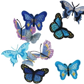 Uniquer - 10 parches para planchar con mariposas azules, delicados parches de reparación de apliques de bordado, parches para coser y decorar manualidades, jeans, chaquetas, bolsas, tela