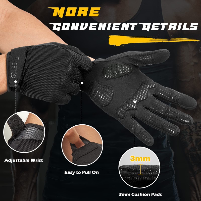 FREETOO Full-Finger Workout Gloves for Men, Padded Gym Gloves with