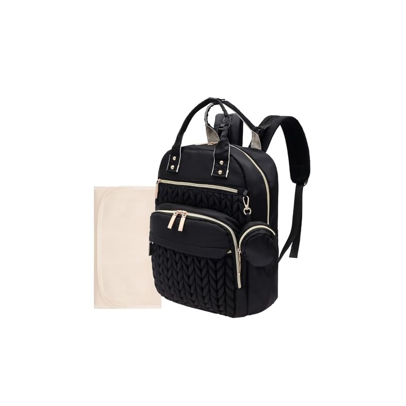 Baby Changing Bag Backpack, Quilted Waterproof Nappy Bag with Insulated