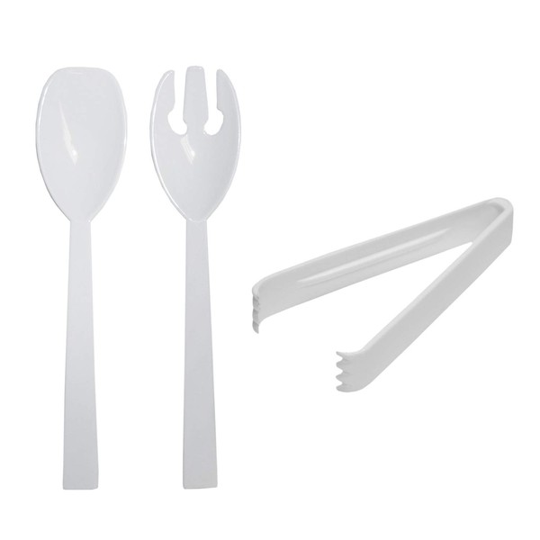 Party Essentials Plastic Party Buffet Serving Utensils Kit, Spoons/Forks/Tong, 20-Piece, White