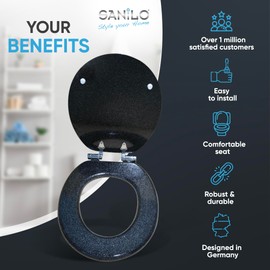 Sanilo Sanilo Soft Close Toilet Seat ROUND, Quiet and Slow Close Lid and Seat, Strong Bumpers and Hinges, Glittering Black