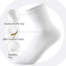 Shyyween 4 Pairs Girls School White Sock School Uniform Dress Socks Ruffle Ankle Crew Socks for Girls Kids Size 4-12 Years(Solid,4-6 Years)