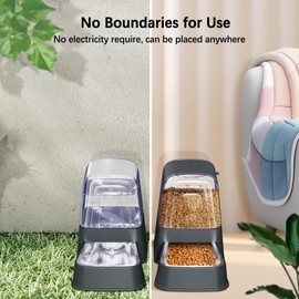 Hipidog Automatic Dog and Cat Food Feeder and Water Dispenser Set with Stainless Steel Bowls,Gravity Pet Food and Water Feeders,100% BPA-Free,Large Capacity for Cats Dogs Pets…(3.5L Dark Gray)