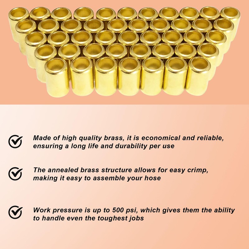 50PCS 7326 Brass Fitting Ferrules, 0.593in ID x 1in Long