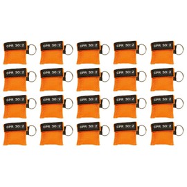 20pc CPR Mask Keychain Emergency Kit CPR Face Shields for First Aid AED Training Child and Adult CPR Breathing Barrier (Orange)