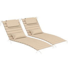AOFEITE 2 Sets of Outdoor Water-Resistant Olefin Chaise Lounge Cushions with Headrest and Pillow, Weather and Fade Resistant Foldable Quilted Lounge Chair Pads with Straps, Beige, 73" L x 22" W
