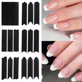 6 Sheet French Nail Art Stickers Decals Self Adhhesive French Tip Nail Stickers Nail Art Supplies French Tip Black Stripe Designs Nail Decals Tip Guides for Women Nail Decorations