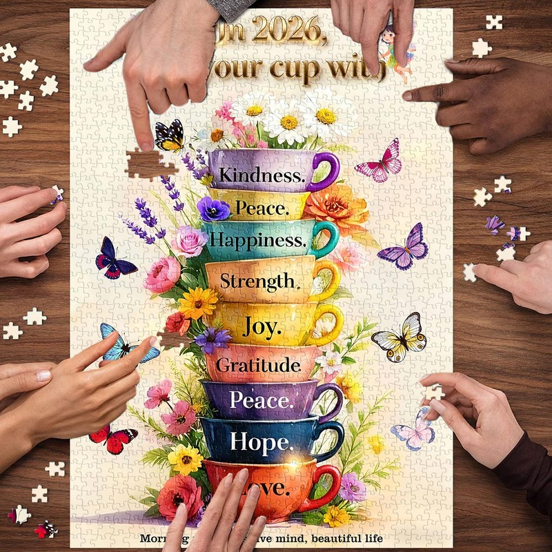 PICKFORU Cup of Wise Sayings Jigsaw Puzzles 1000 Pieces, Flower