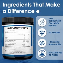 BEAUTIDE Marine-Collagen-Peptides-Powder, Hydrolyzed Fish Collagen with Vitamin C and Hyaluronic Acid for Skin Hair Nail Joint - Non-GMO, Sourced from Wild-Caught Fish, 35 Servings